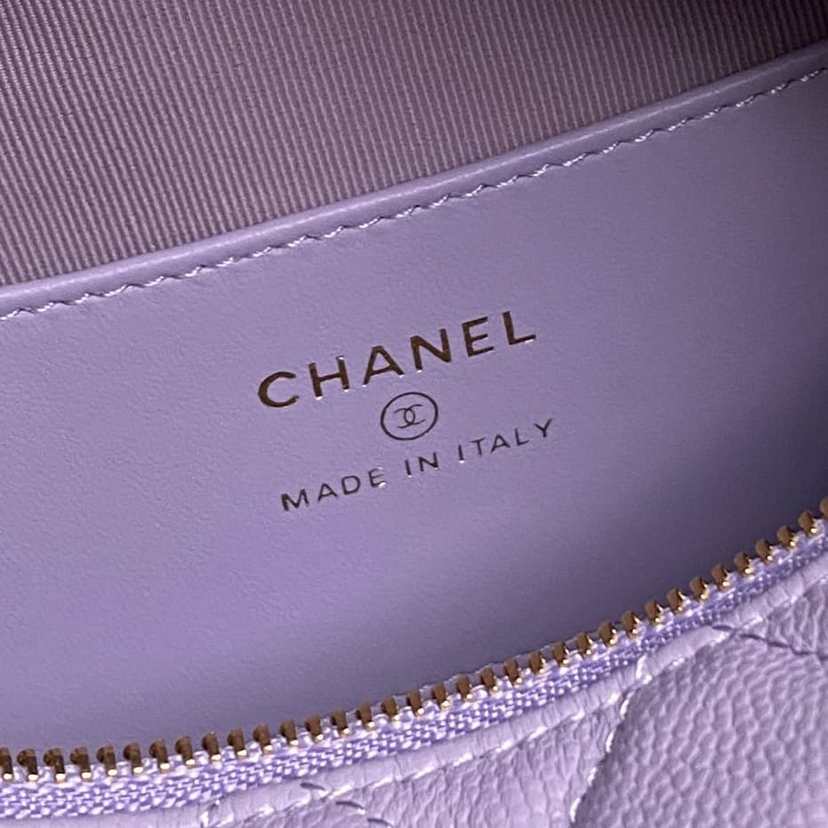 Chanel mini round hobo pouch bag AP4584 Grained Calfskin & gold-tone metal light purple high