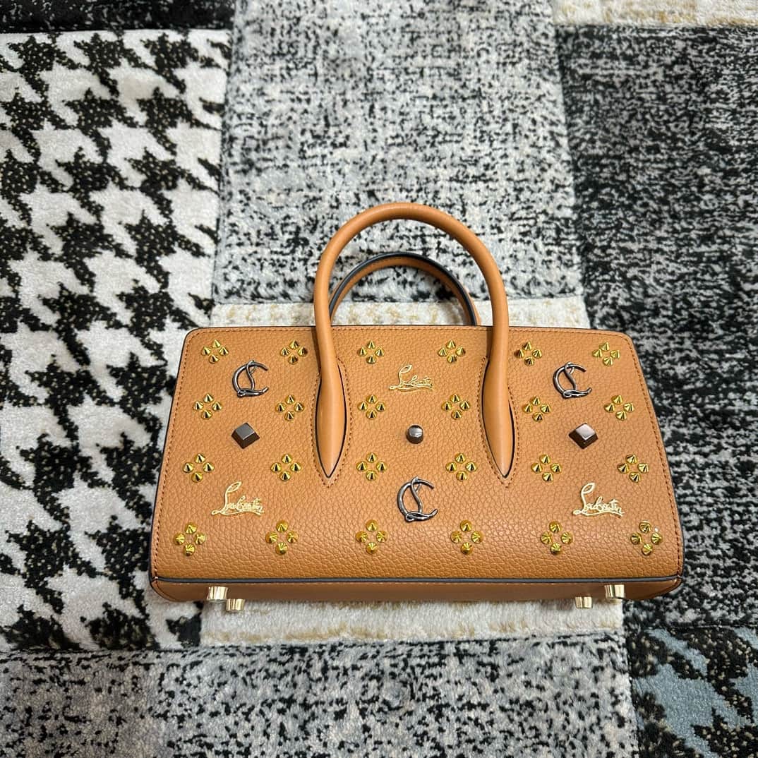 Christian Louboutin Paloma leather tote bag in brown with spikes &studs High