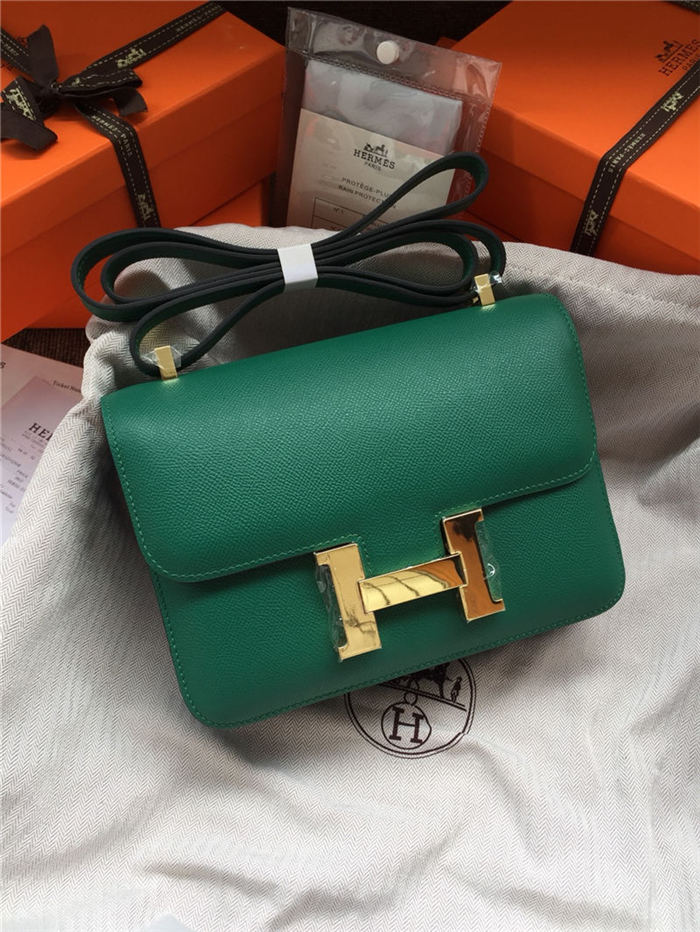 Hermes Mini Constance 18cm/24cm Epsom Bag Silver/Gold Metal Green High