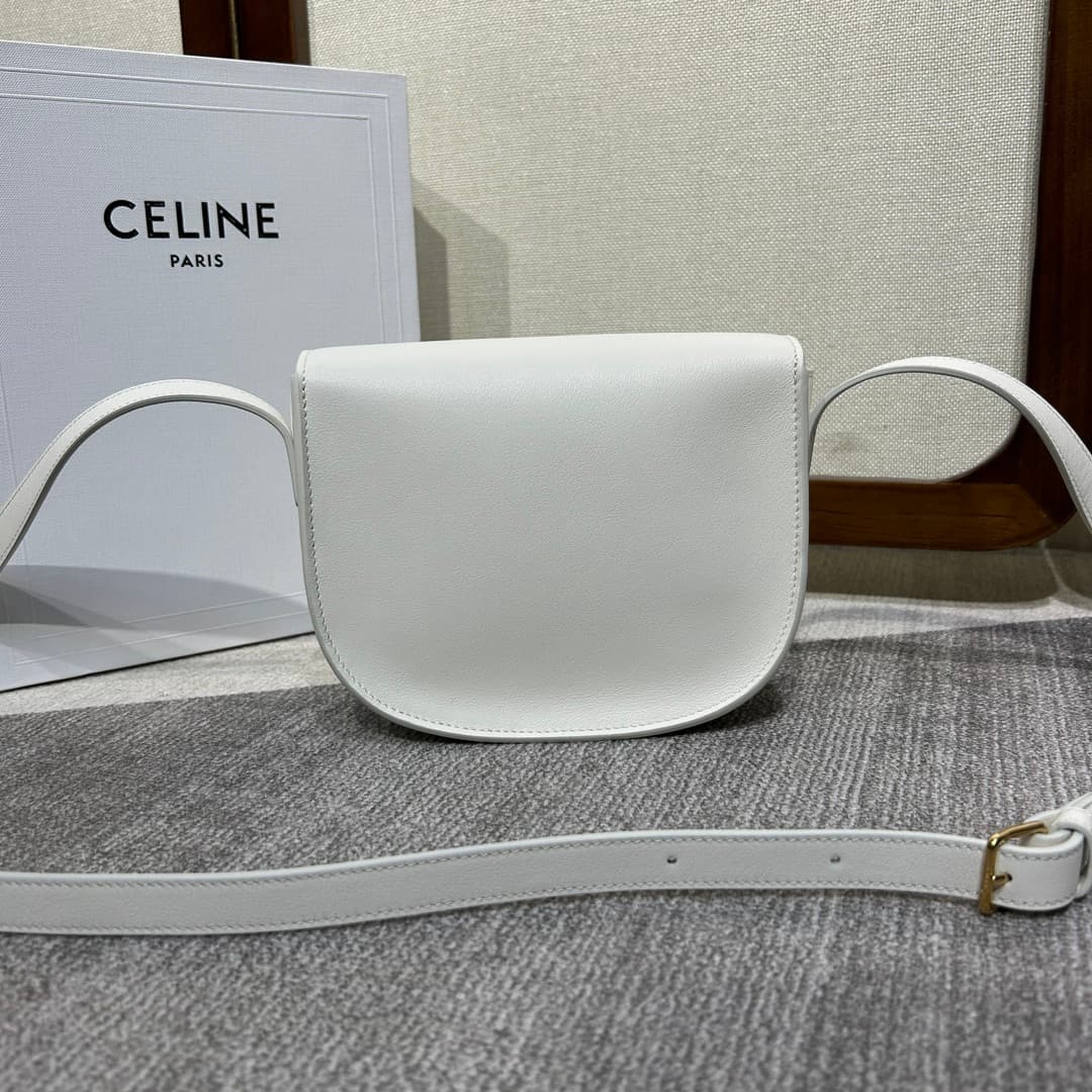 CELINE Folco Cuir Triomphe Shoulder Bag in White Calfskin Leather High