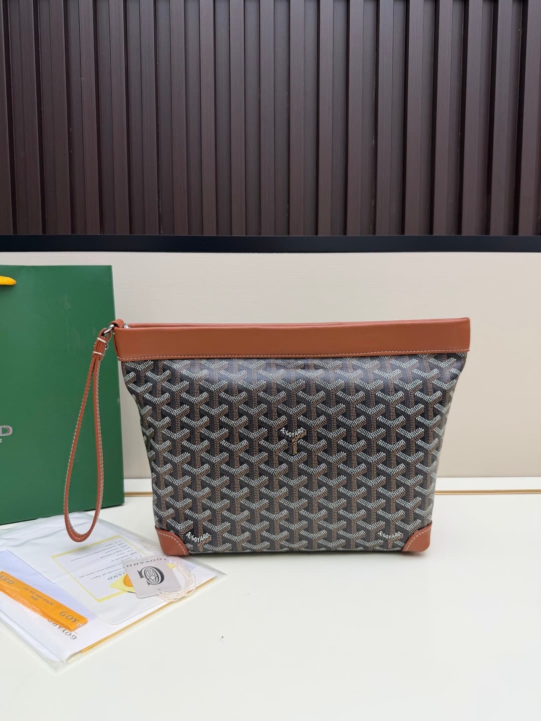 Goyard Conti pouch Goyardine canvas and Chevroches Calfskin Brown High