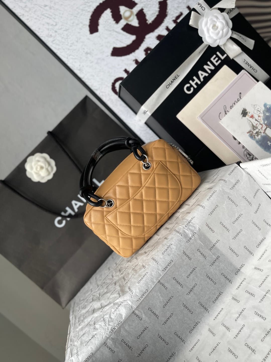 Chanel Cambon Ligne Bowler bag Calfskin & Silver-Tone Metal AS25172 Beige High