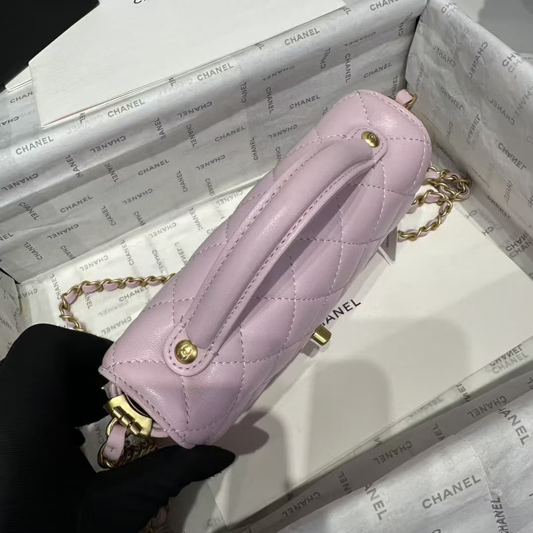 SMALL FLAP BAG WITH TOP HANDLE Lambskin Gold-Metal AS5355 Pink A