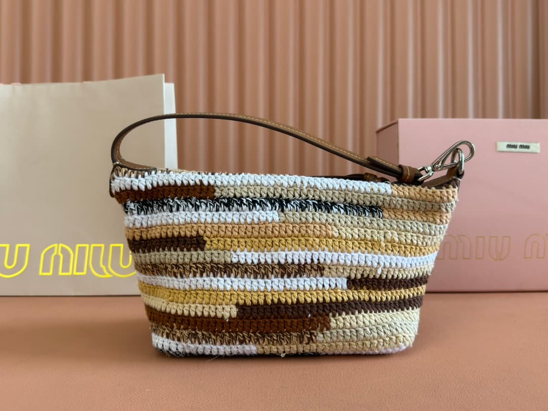 Miu Miu Fabric Crochet Mini Spirit Bag in Naturale Multicolor 5NE841 High