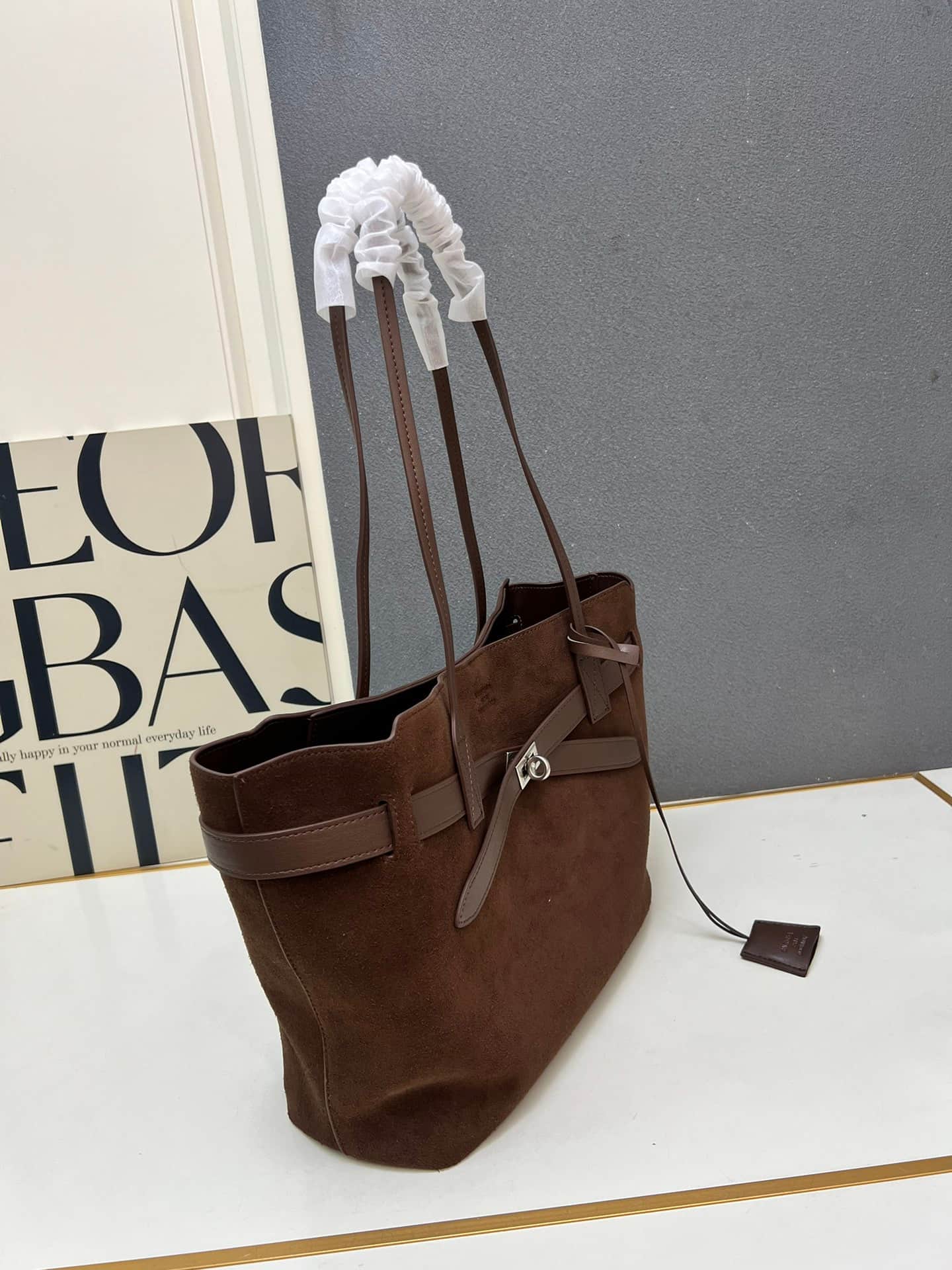 Balenciaga Bel Air Large Waxed Suede Tote Bag in brown silver hardware 1W8807 High