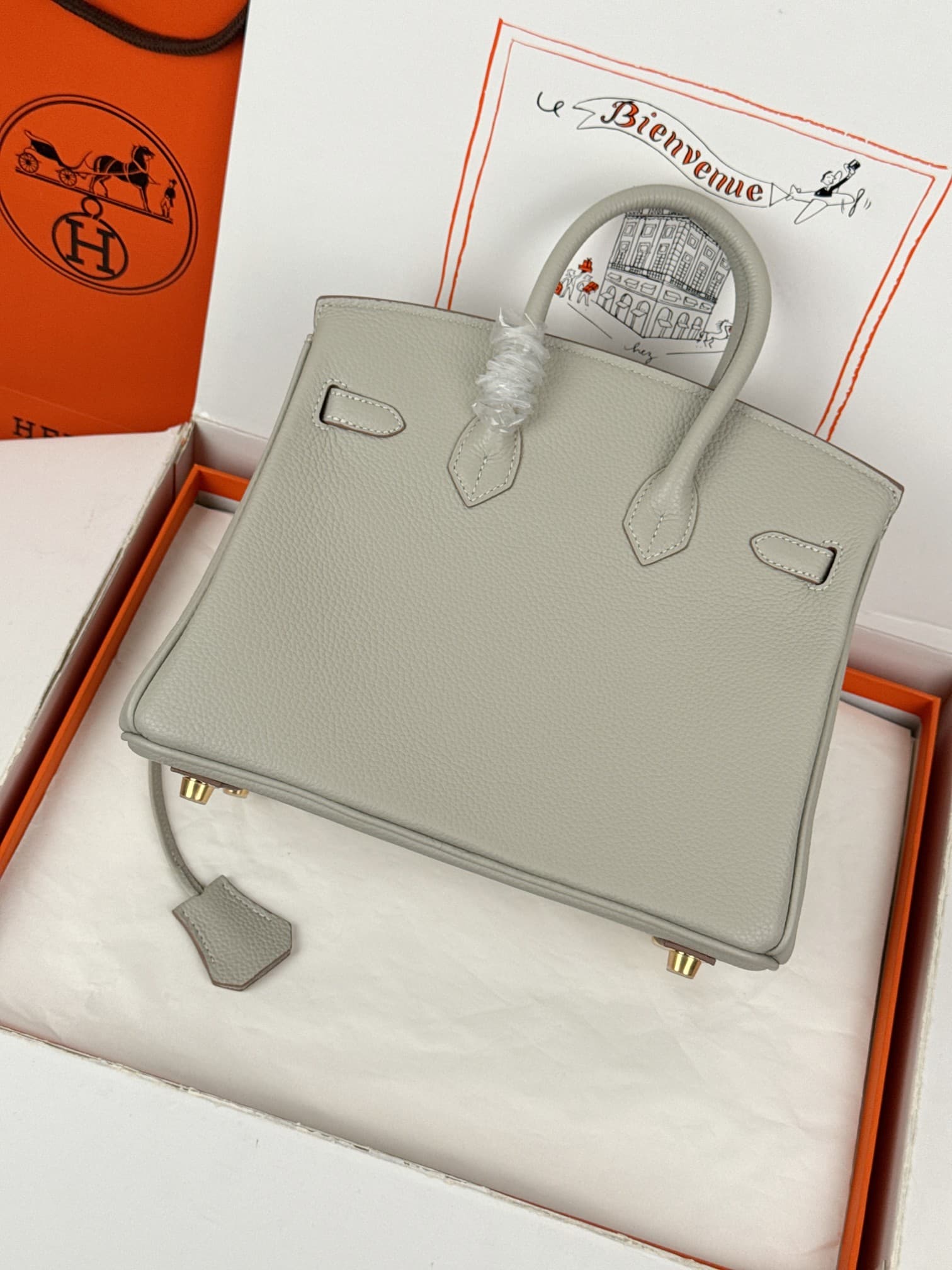 Hermes Birkin 25/30 Bag Togo Calfskin Leather Pearl Gray High