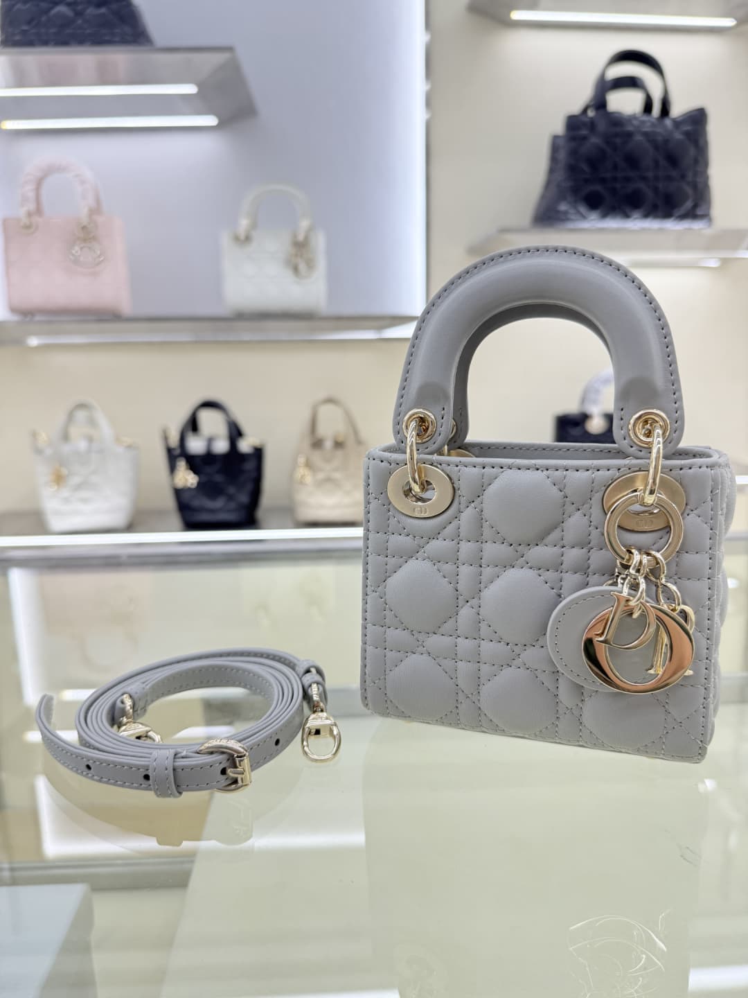 MICRO LADY Dior BAG Cannage Lambskin Grey High