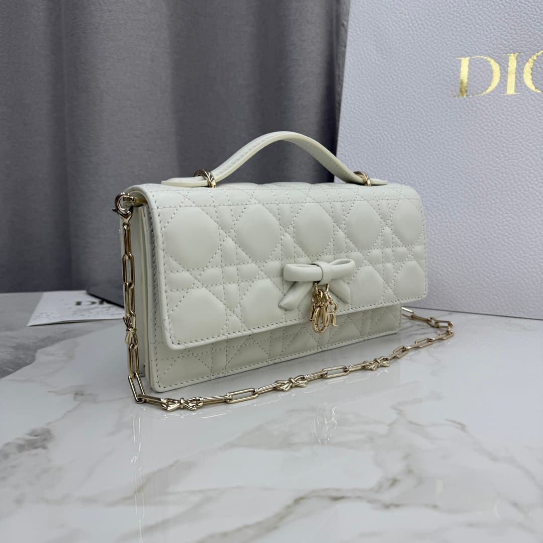 My Dior Mini Bag Cannage Lambskin In White With Leather Bow High