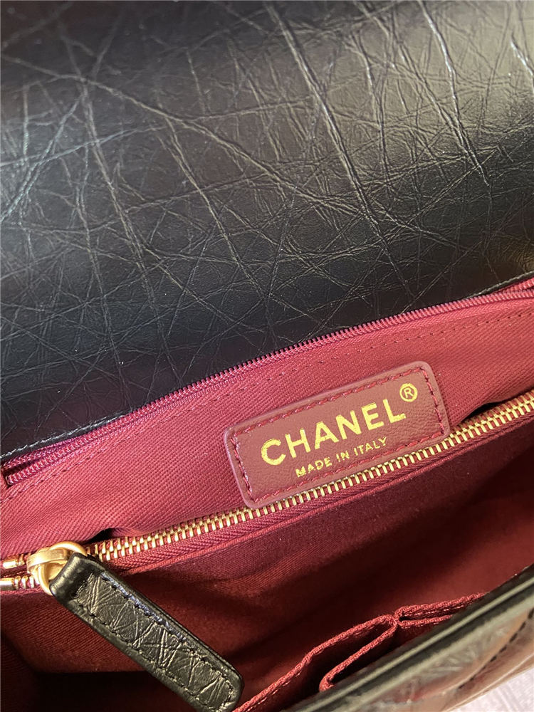 Medium FLAP BAG WITH TOP HANDLE Shiny Calfskin Black Gold Metal High