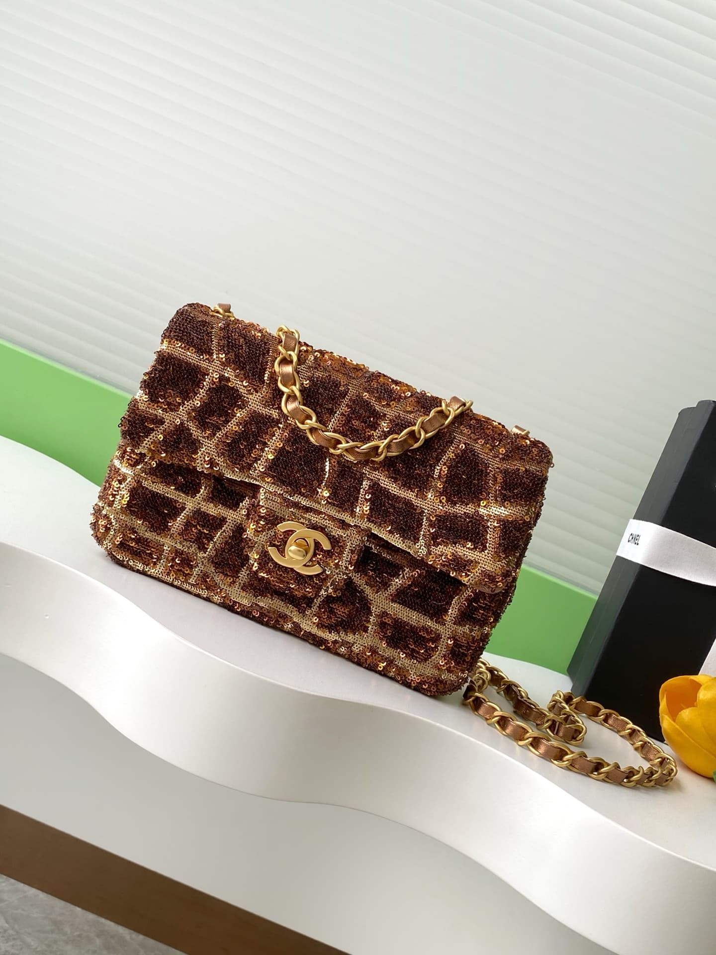 Chanel Flap Bag Sequins & Gold-Tone Metal AS4561  A