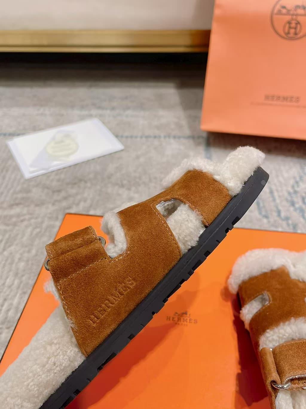 Hermes Chypre Sandals in Shearling and Suede Unisex