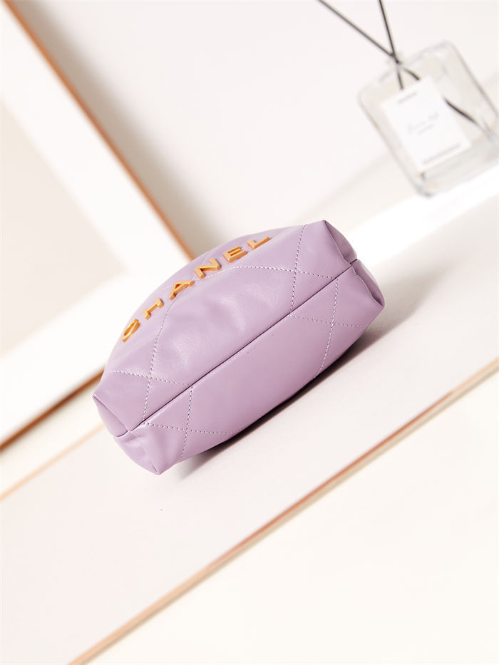 Chanel 22 MINI HANDBAG Shiny Calfskin Purple & Gold-Tone Metal AS3980 A