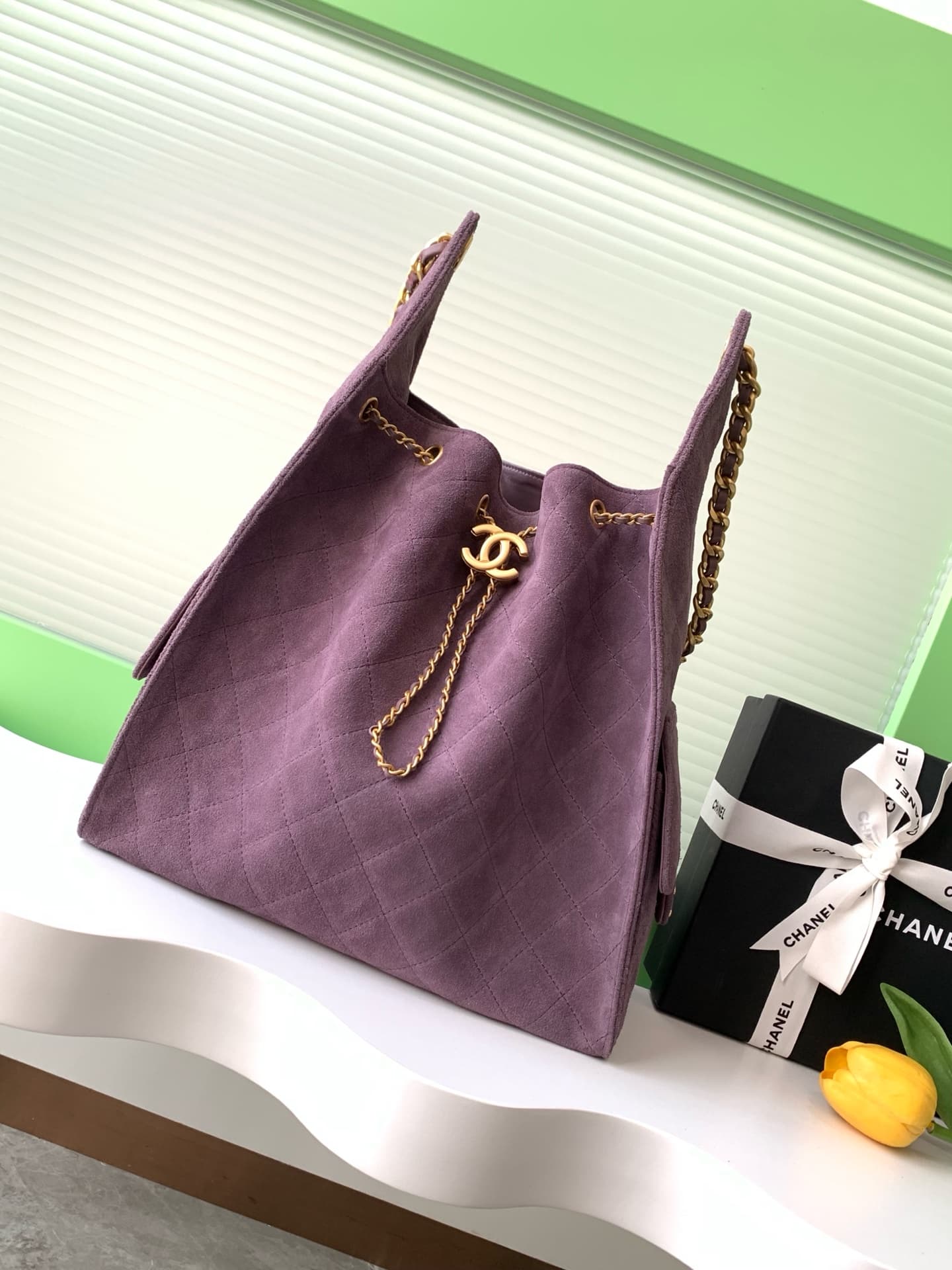 Chanel 25 Medium Hobo Medium handbag AS5311 Suede & Gold-tone Metal Purple High