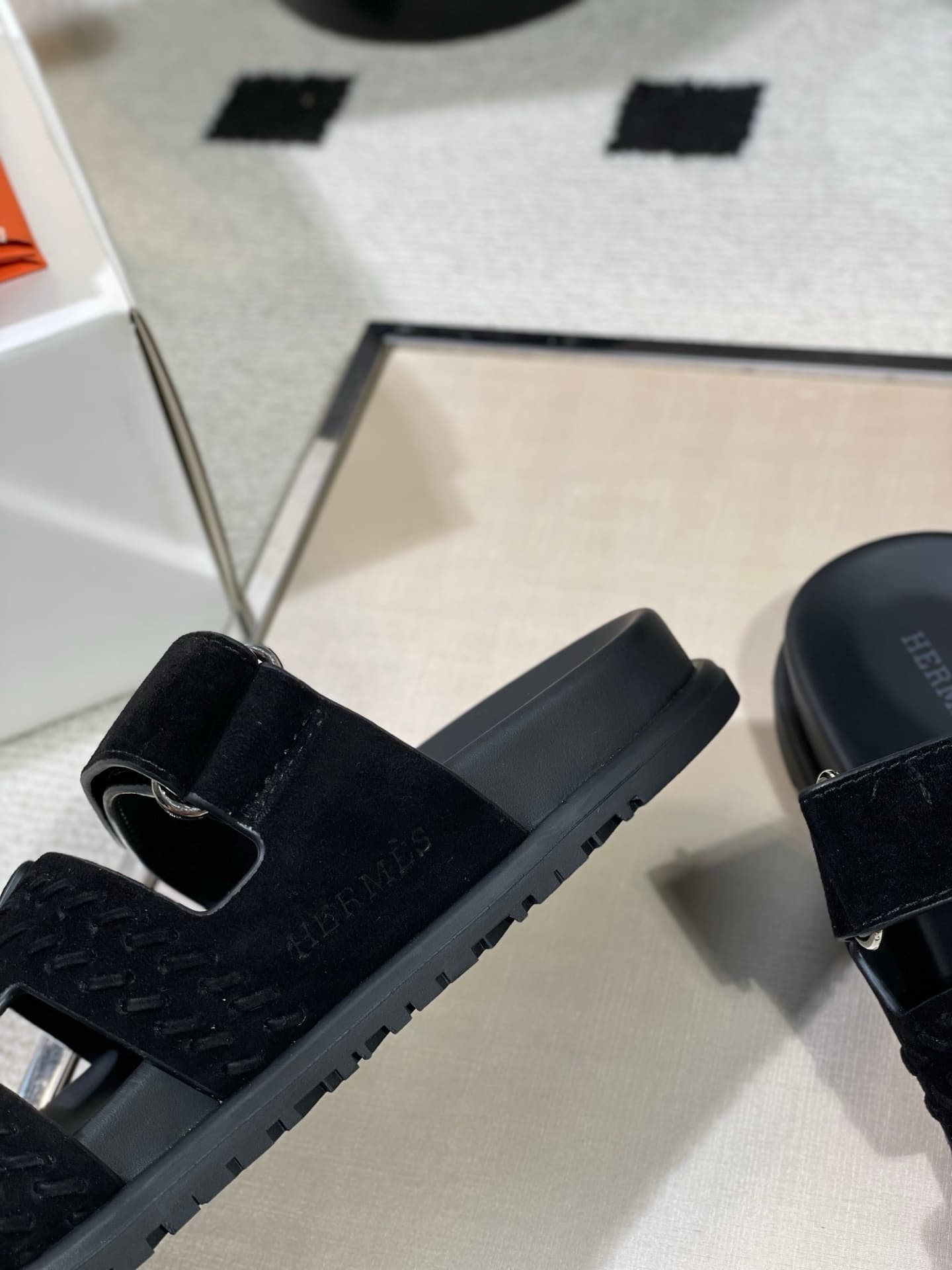 Hermès Chypre sandals in black braided suede Women Men