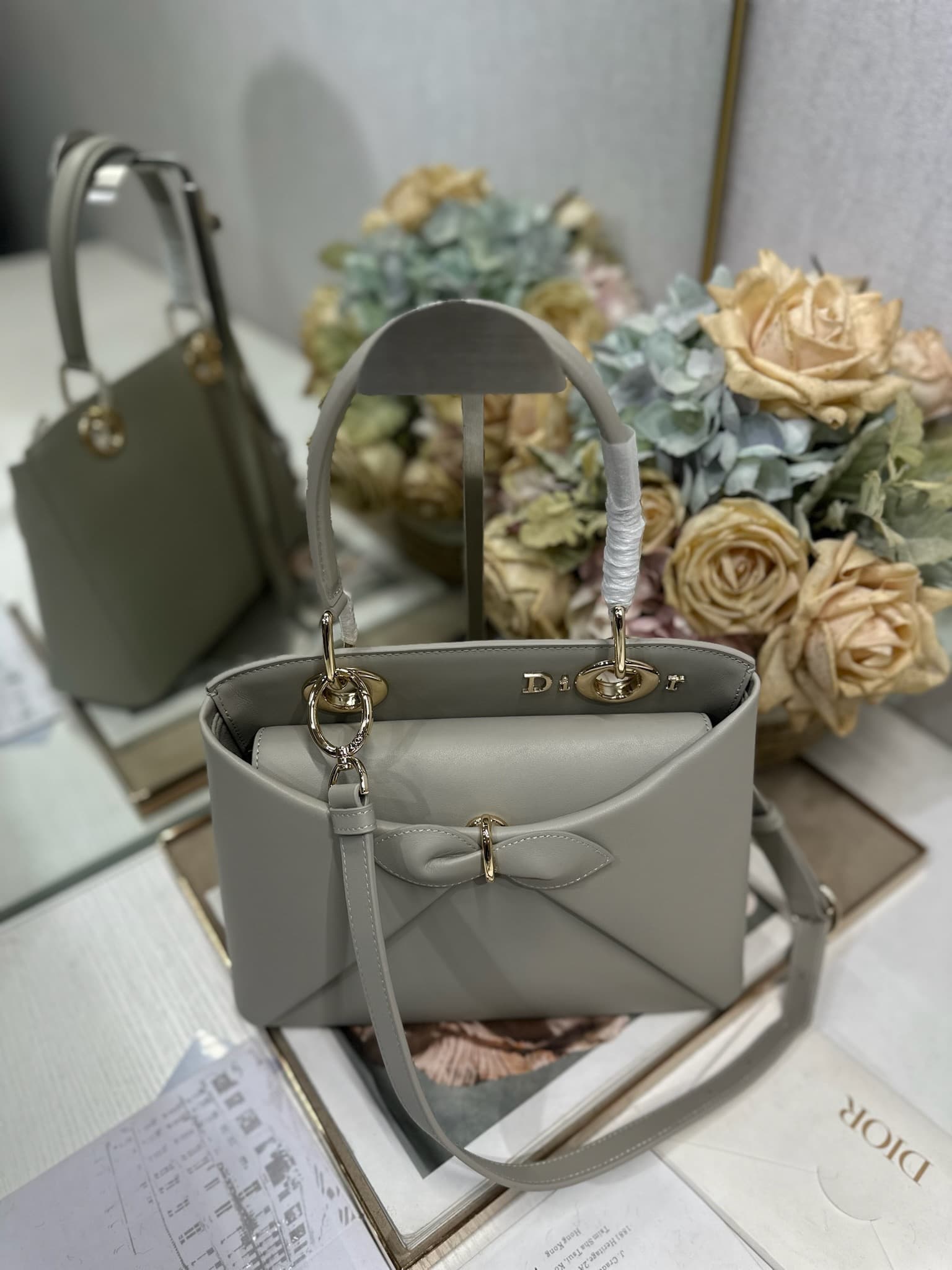 Small Dior Cigale Bag Gris Moiré Shiny Supple Calfskin High