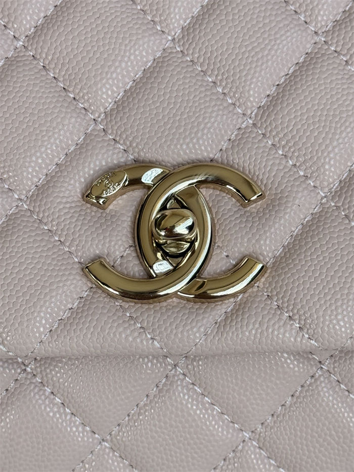Medium FLAP BAG WITH TOP HANDLE Grained Calfskin Pink Gold Metal High