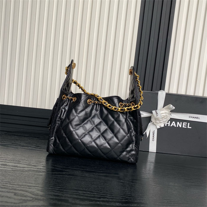 Chanel 25 Small Hobo handbag AS5293 Shiny calfskin & gold-tone metal Black A