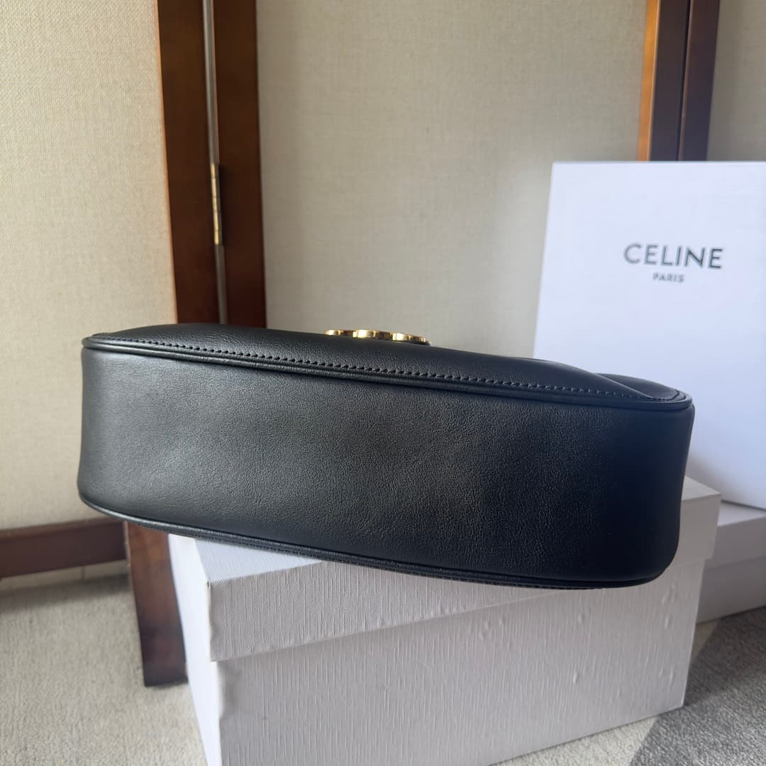 Celine Polly Medium Leather Shoulder Bag Black High
