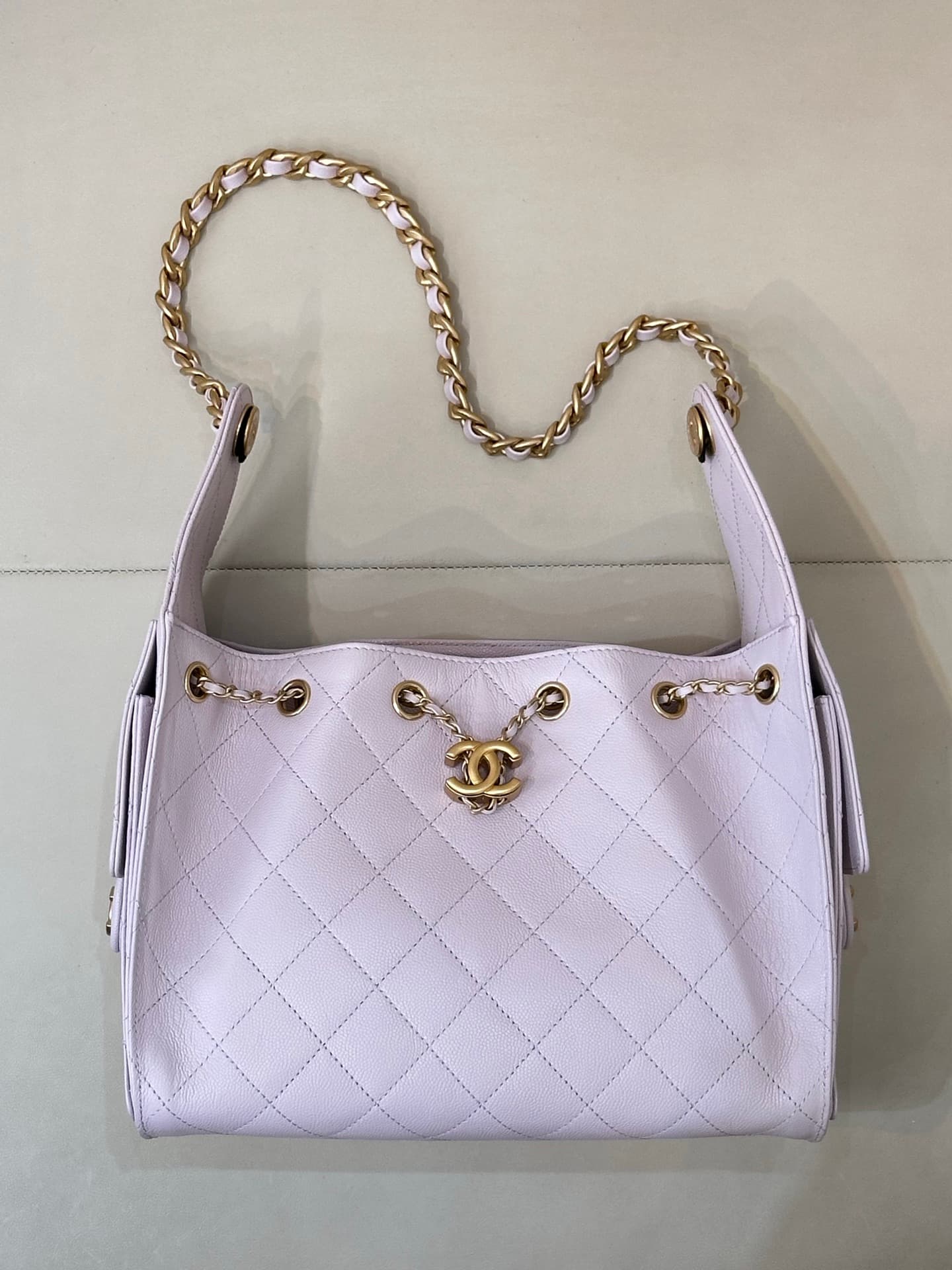 Chanel 25 Small Hobo handbag AS5293 Grained Calfskin & Gold-tone Metal Light Pink TOP