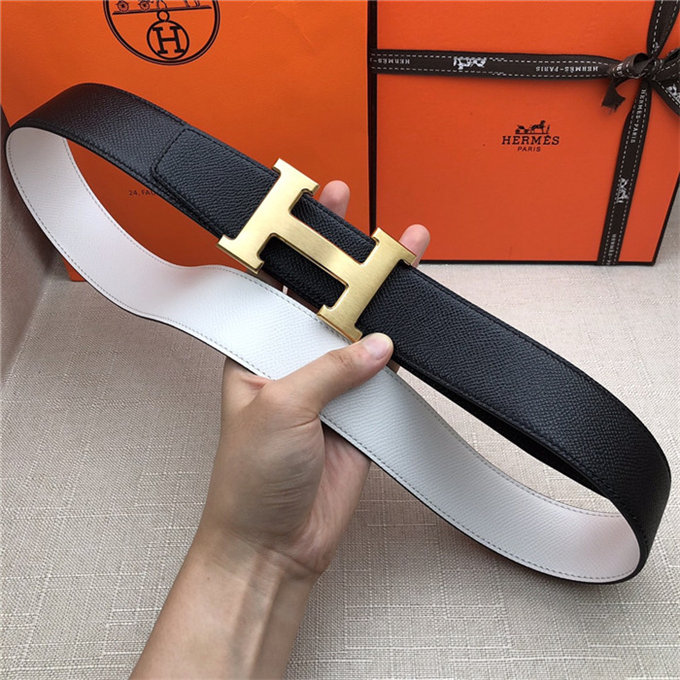 Hermes H belt buckle & reversible strap 32/38 mm Epsom Black/White High