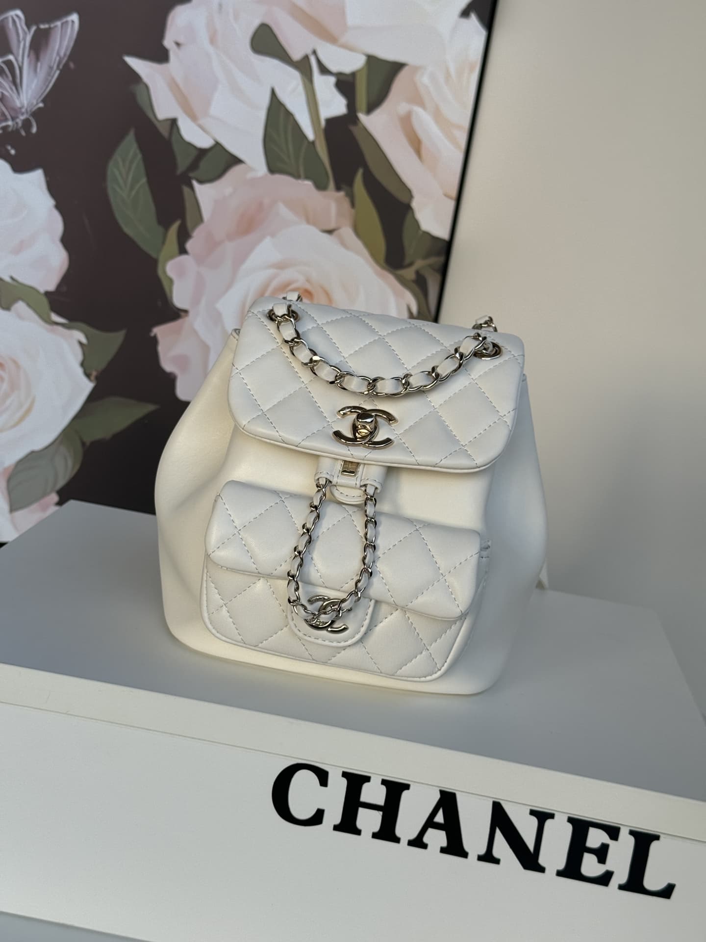 Chanel Small Quilted Duma Backpack Lambskin AS2908 White High