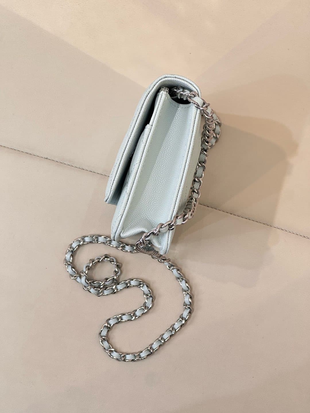 Chanel Wallet on Chain Grained Calfskin& Sliver-tone Metal AP0250 Light Blue TOP