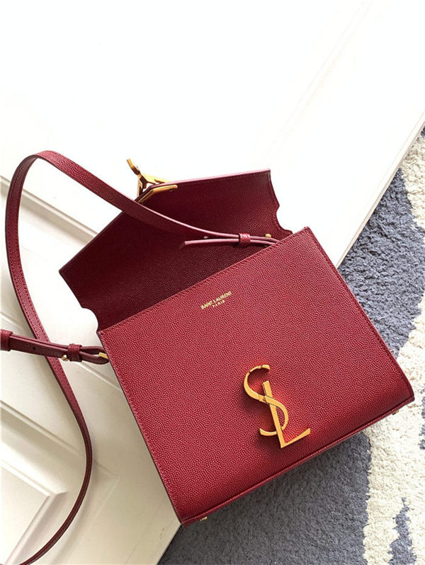 CASSANDRA MINI TOP HANDLE BAG IN GRAIN DE POUDRE EMBOSSED LEATHER Red-Dark High