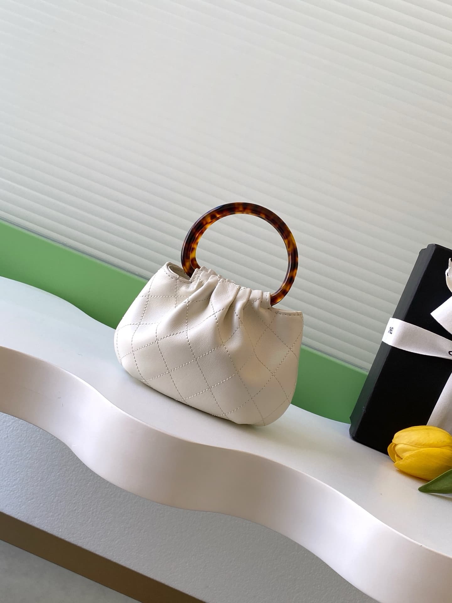 Chanel Mini Hobo Bag Lambskin-Shell Effect Plexi & Gold-Tone Metal White AS4981 High