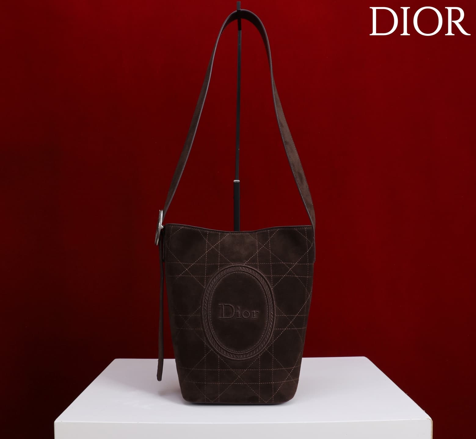Dior Macrocannage Dark Brown Suede Leather Small Bucket Bag High