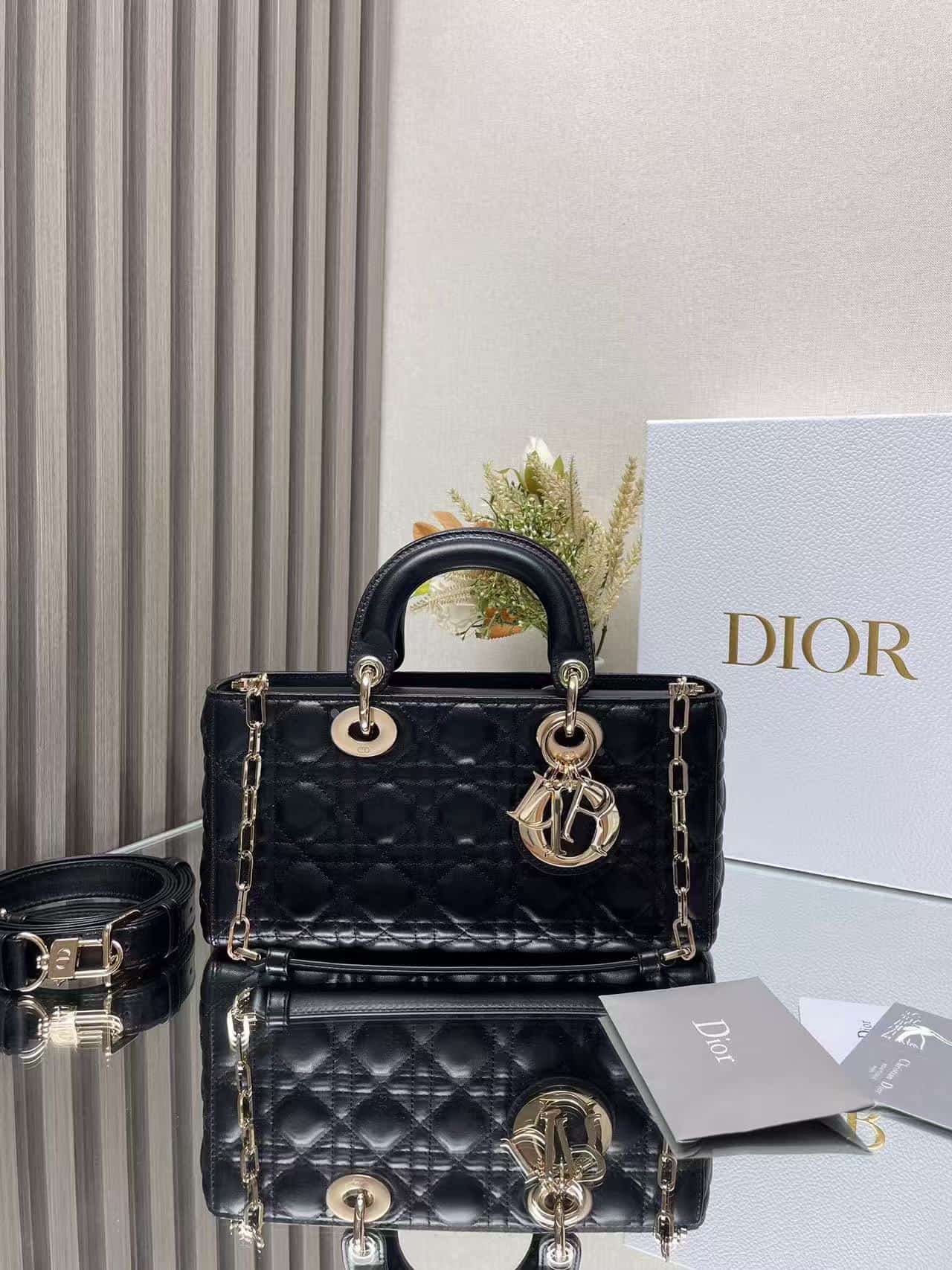 LADY D-JOY BAG MEDIUM Cannage Lambskin Black High