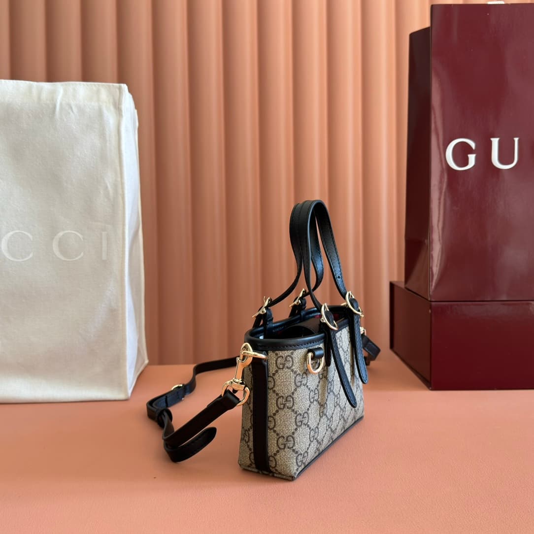 Gucci GG Emblem mini bag beige and Black GG fabric 855491 High