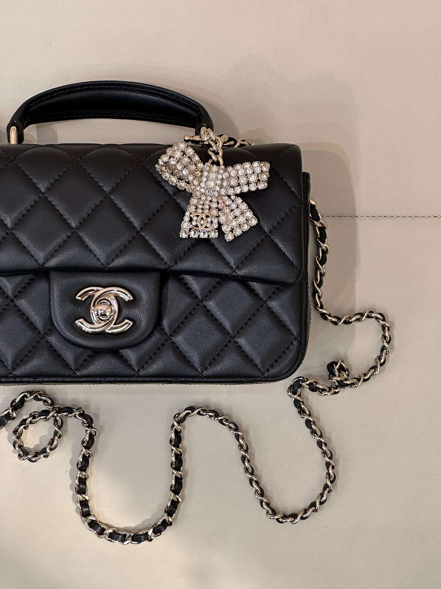 Chanel Mini Classic Handbag Lambskin Strass & Gold-Tone Metal AS2431 black TOP