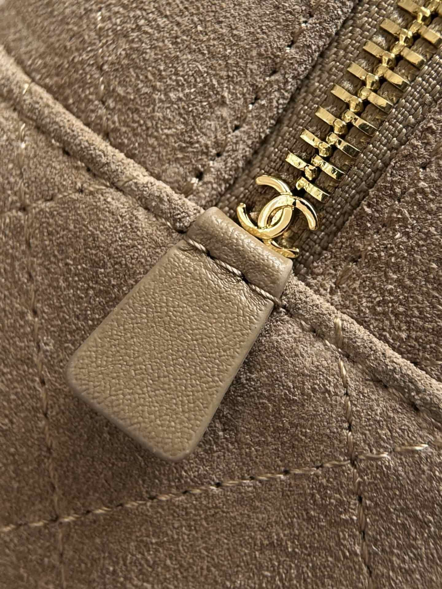 Chanel Maxi Camera Case Suede Calfskin & Gold Metal Dark Beige AS6443 A