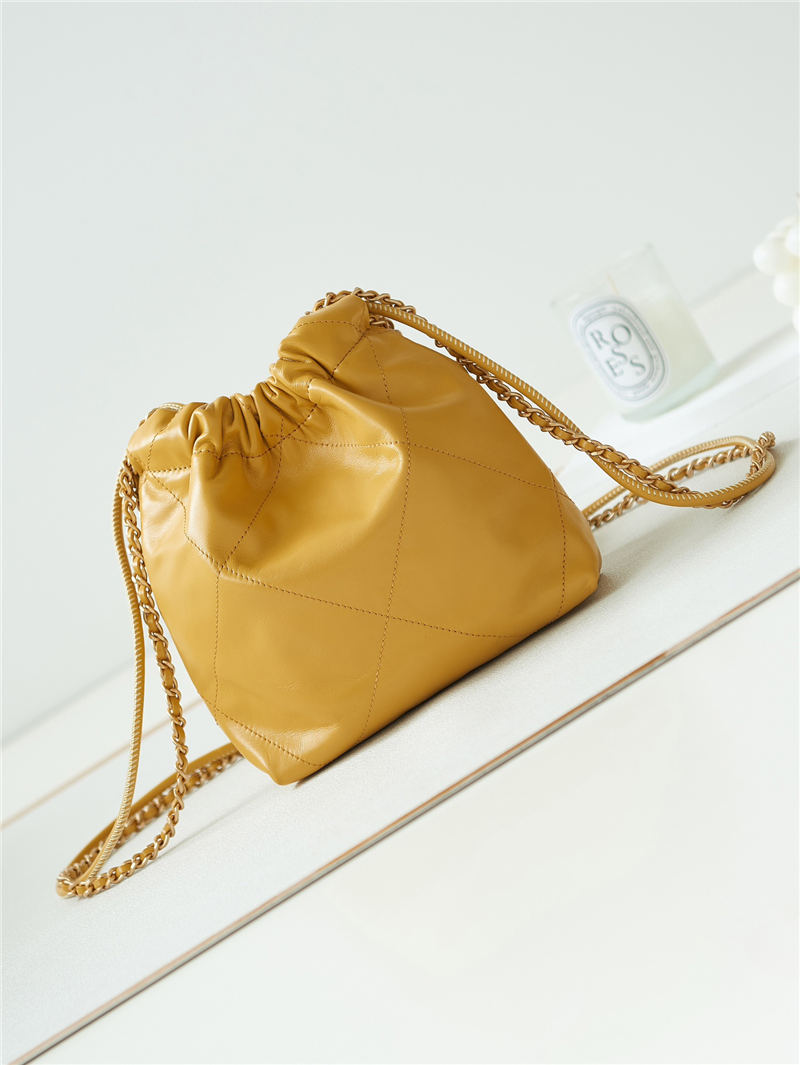 Chanel 22 MINI HANDBAG Shiny Calfskin Camel & Gold-Tone Metal AS3980 A