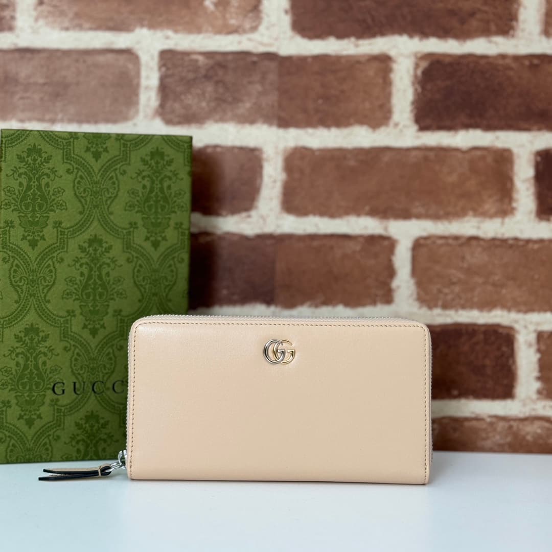 Gucci Bi-color GG Marmont zip around wallet Beige 456117 High