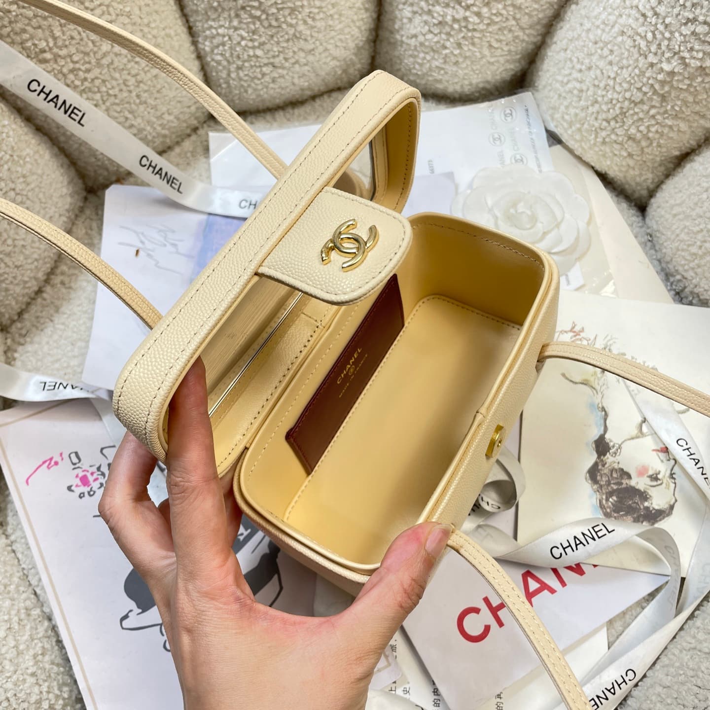 Chanel Long Vanity with Leather Strap Grained Shiny Calfskin & Gold-Tone Metal Beige AP5067 A