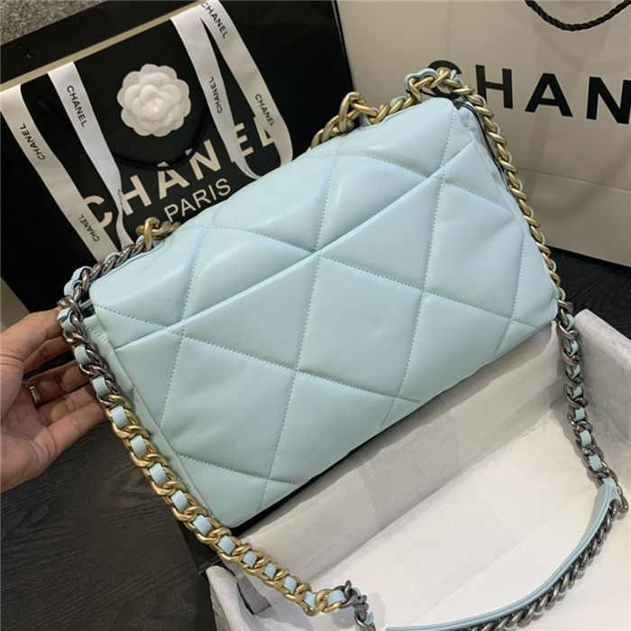 Large Chanel 19 Flap Bag Lambskin Light Blue High