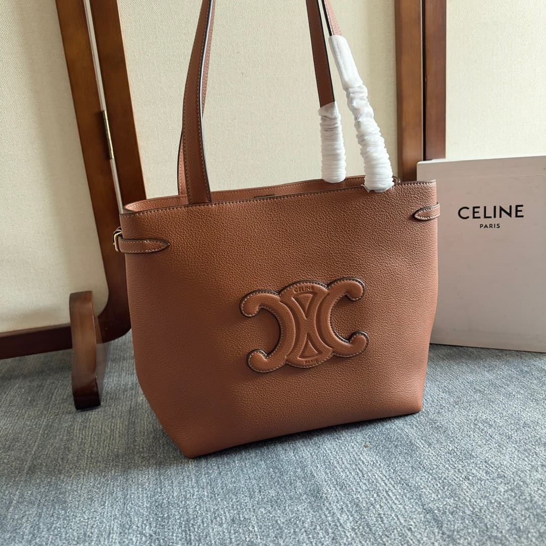 CELINE Cabas Anais Shopper Bag in Tan Grained Calfskin High