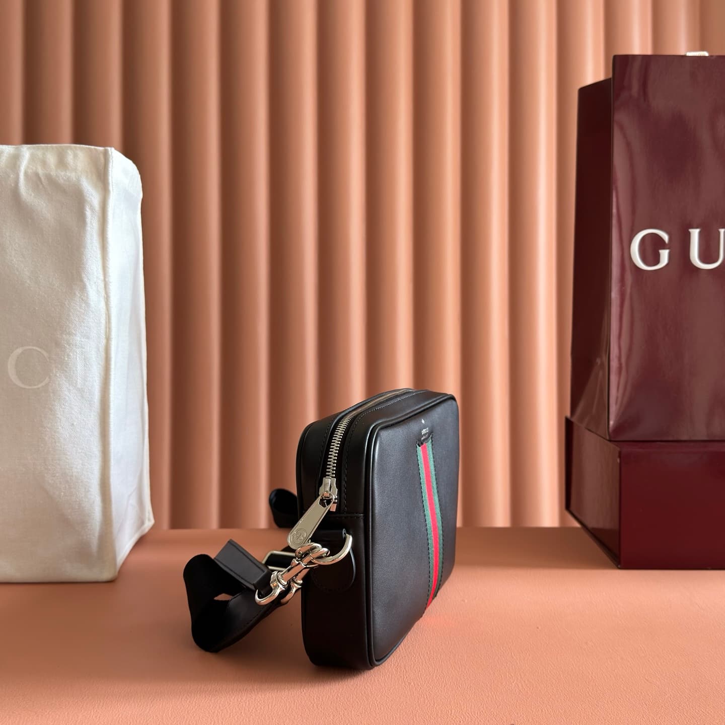 Gucci Web Trademark small crossbody bag Black soft leather ‎866982 High