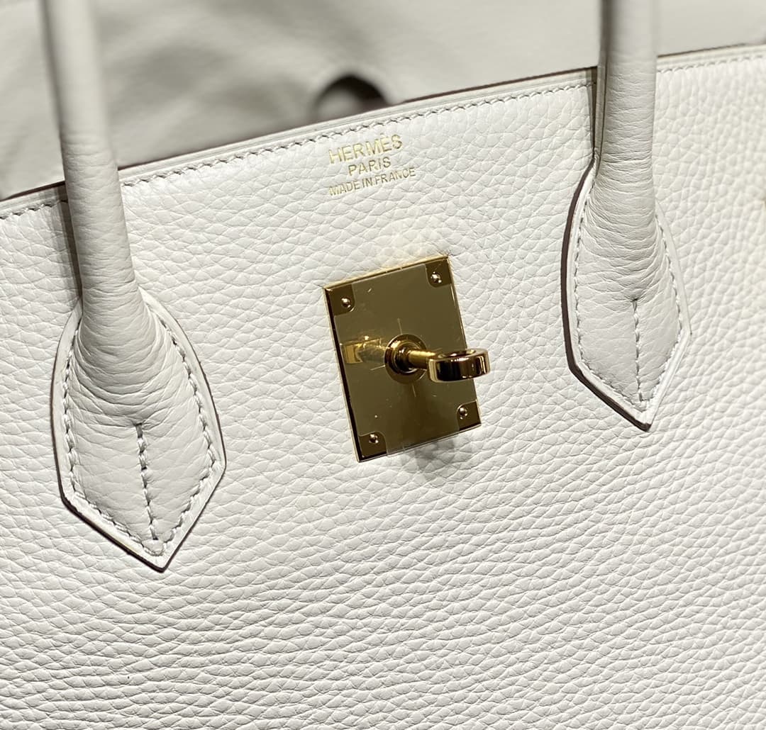 Hermes Birkin 25/30/35cm Bag Calfskin Silver/Gold Metal In Craie High