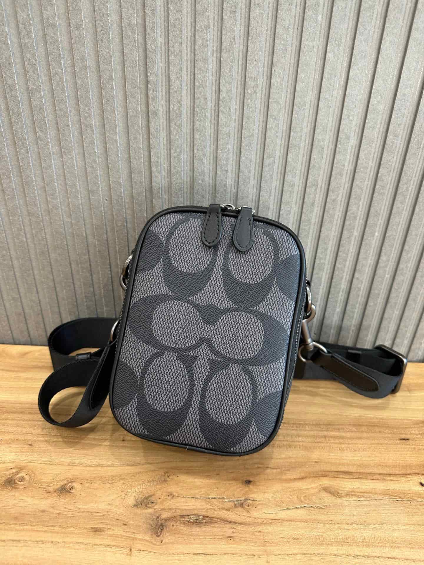 Coach Stanton Crossbody Bag in Charcoal Black Signature Canvas High