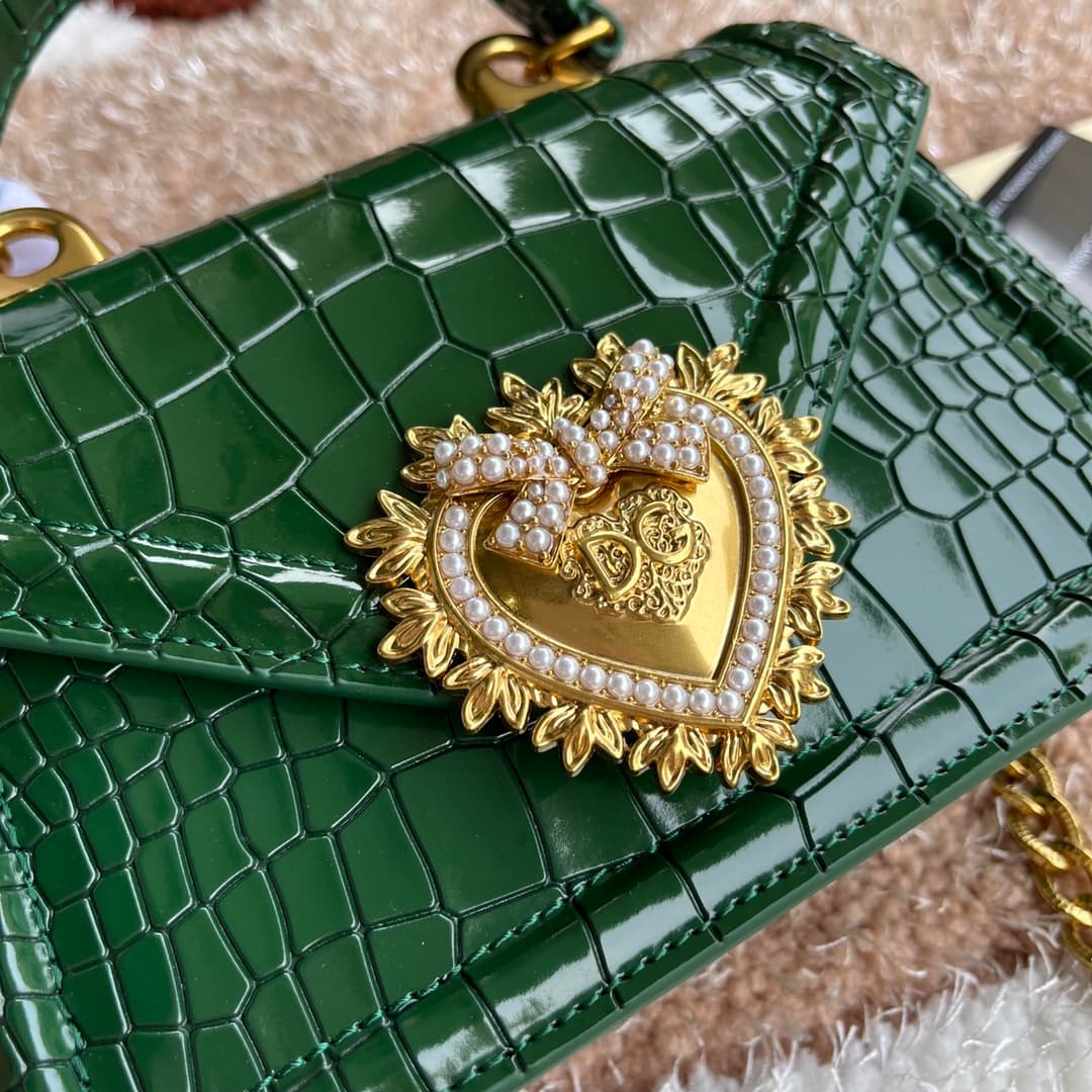 Dolce & Gabbana Small Devotion bag in crocodile-effect calfskin Green High