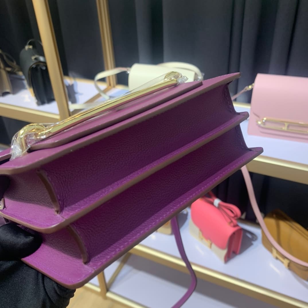 Hermes Roulis wallet in Anemone Calfskin Etoupe WAX Gold/Silver-Metal High