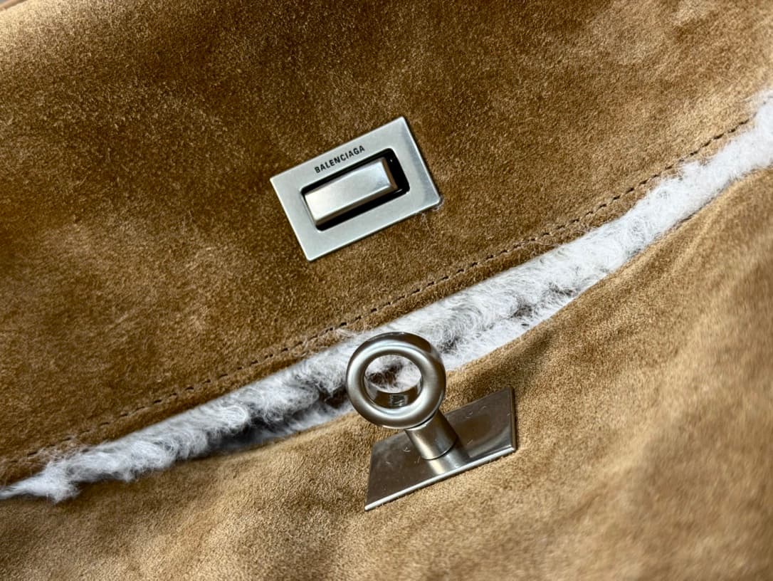 Balenciaga Rodeo Small Bag in Noce Suede Calfskin and White Fleece With Silver-Tone Metal TOP