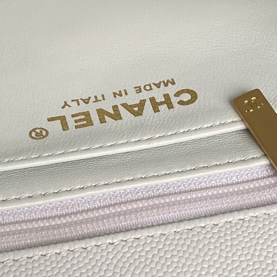 Chanel Mini Flap Bag with Top Handle Grained Shiny Calfskin & Gold-Tone Metal White AS5701 A