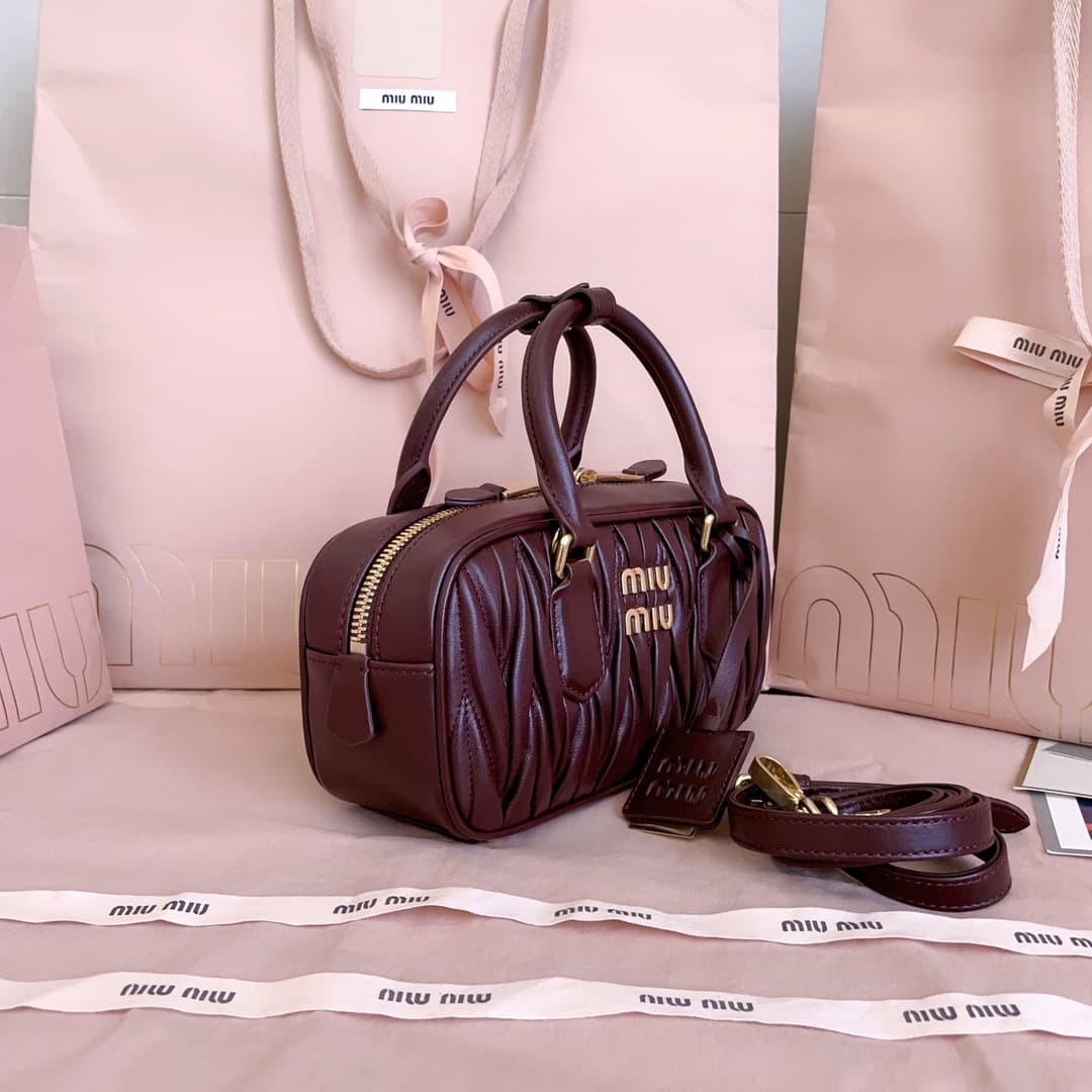 Miu Miu Arcadie matelassé nappa leather bag 5BB142 Wine Red High