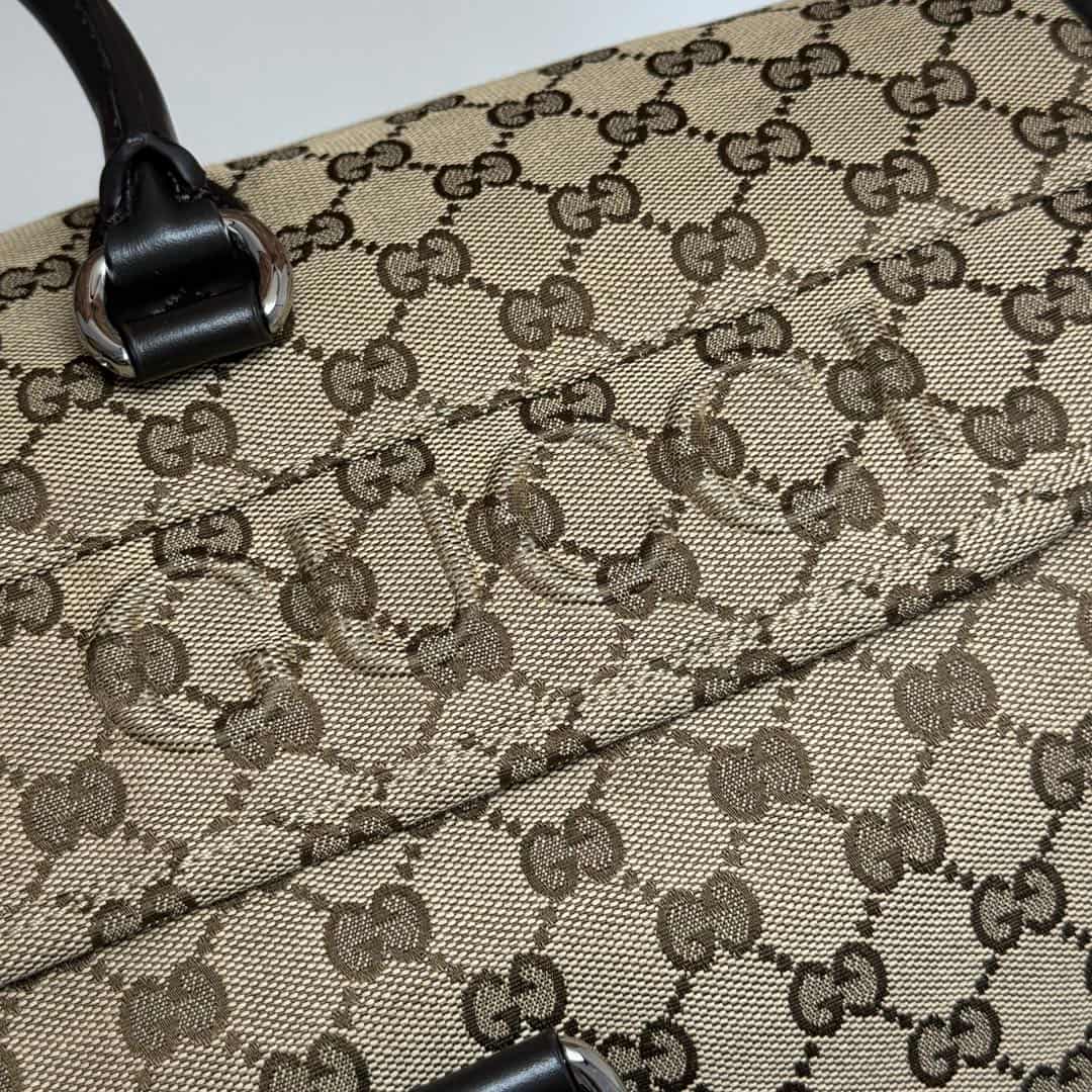 Gucci GG canvas medium duffle bag in beige and dark brown 802095 High