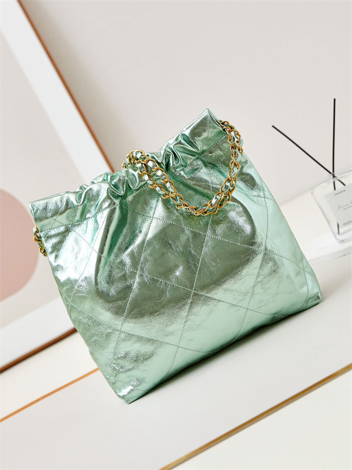 Chanel 22 SMALL HANDBAG Metallic Calfskin & Gold-Tone Metal AS3260 Green A