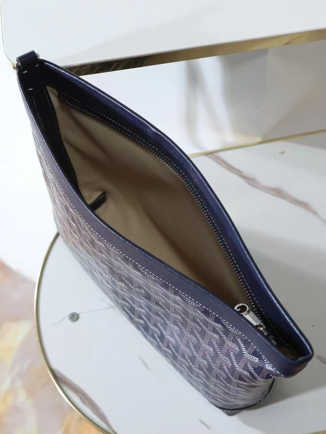 Goyard Conti pouch Goyardine canvas and Chevroches Calfskin Navy Blue High