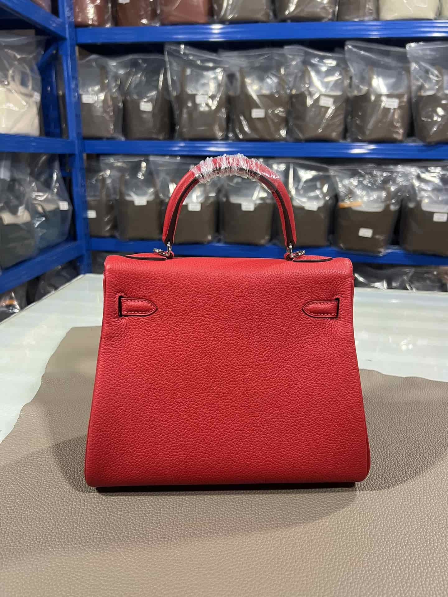 Hermes Kelly 25/28/32cm Retourne Bag Togo Leather In Red WAX High